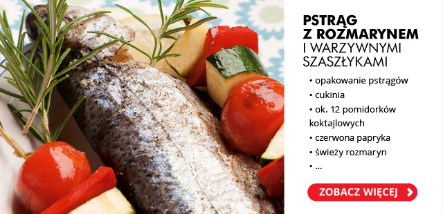 Pstrąg z rozmarynem i warzywnymi szaszłykami