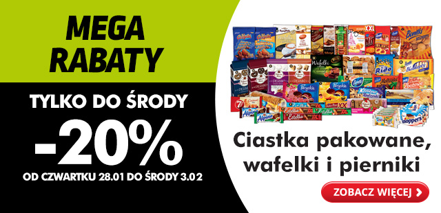 Ciastka pakowane, wafelki i pierniki 20% taniej!