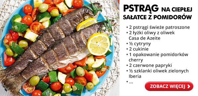 Przepis: pstrąg na ciepłej sałatce z pomidorów